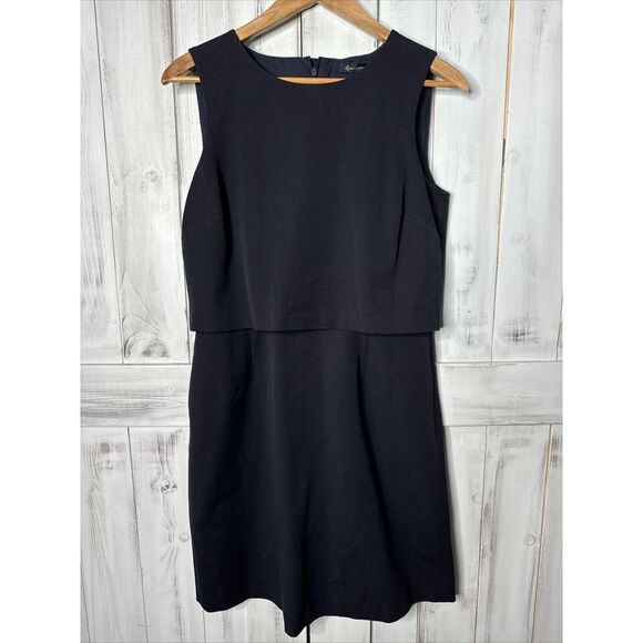 BROOKS BROTHERS WOMENS SHEATH DRESS NAVY BLUE STRETCH KNIT LAYERED